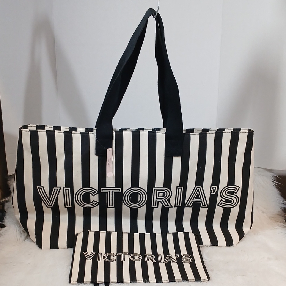 Victoria K Striped Black and White Tote